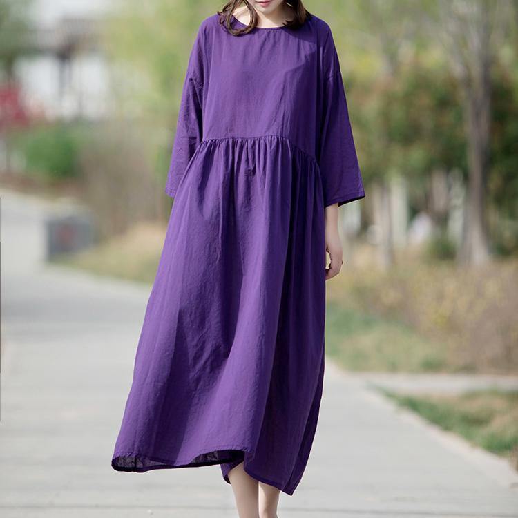 Women o neck linen clothes For Women linen purple Dresses summer - Omychic