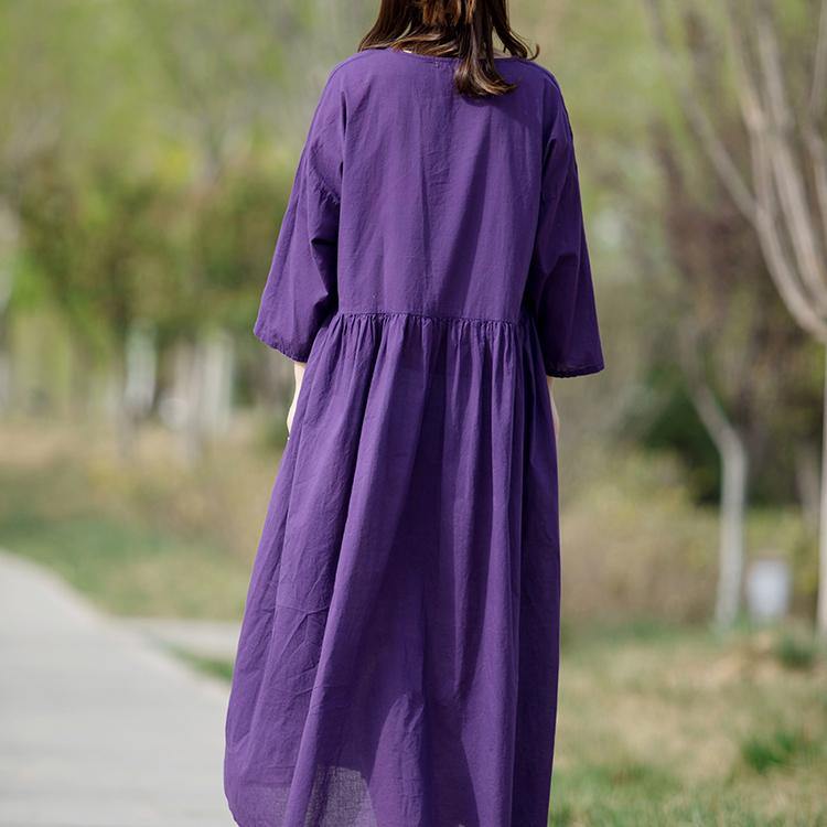 Women o neck linen clothes For Women linen purple Dresses summer - Omychic