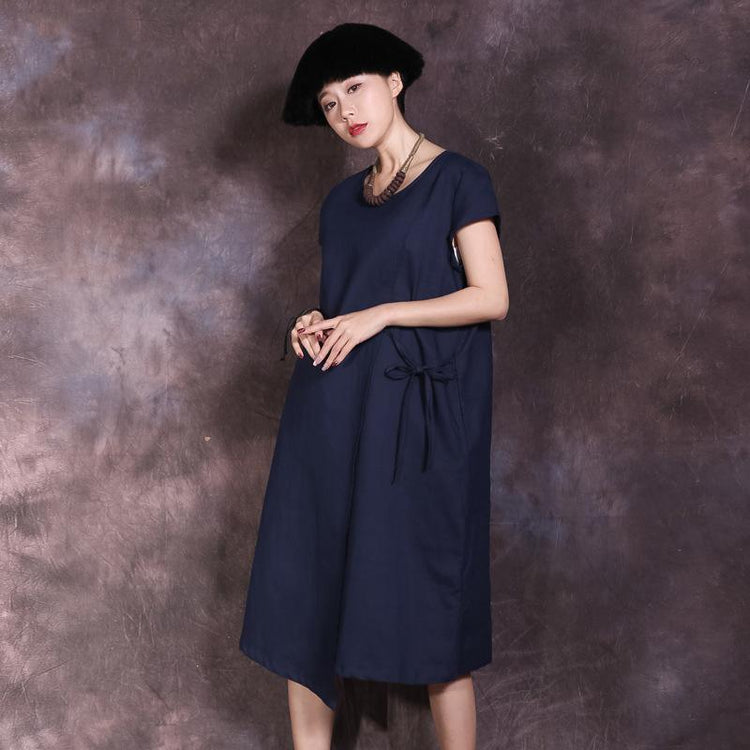 Women o neck linen dresses Photography blue Dress summer - Omychic