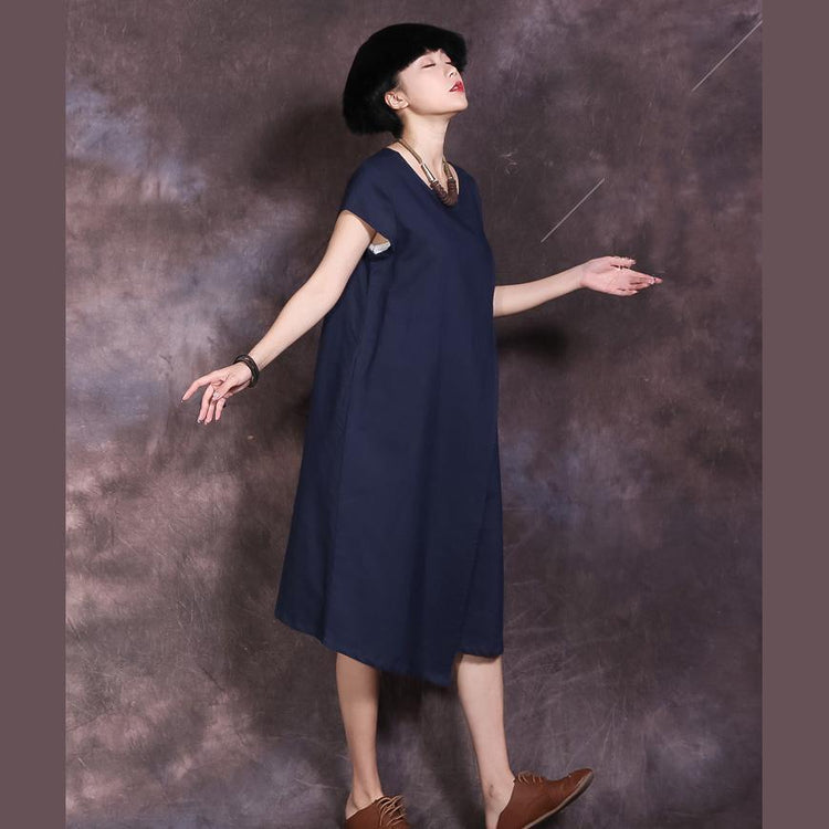 Women o neck linen dresses Photography blue Dress summer - Omychic