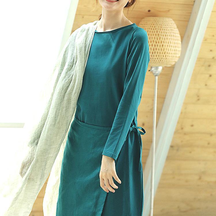 Women o neck patchwork Cotton quilting clothes Pakistani Neckline blue daily Dresses spring - Omychic