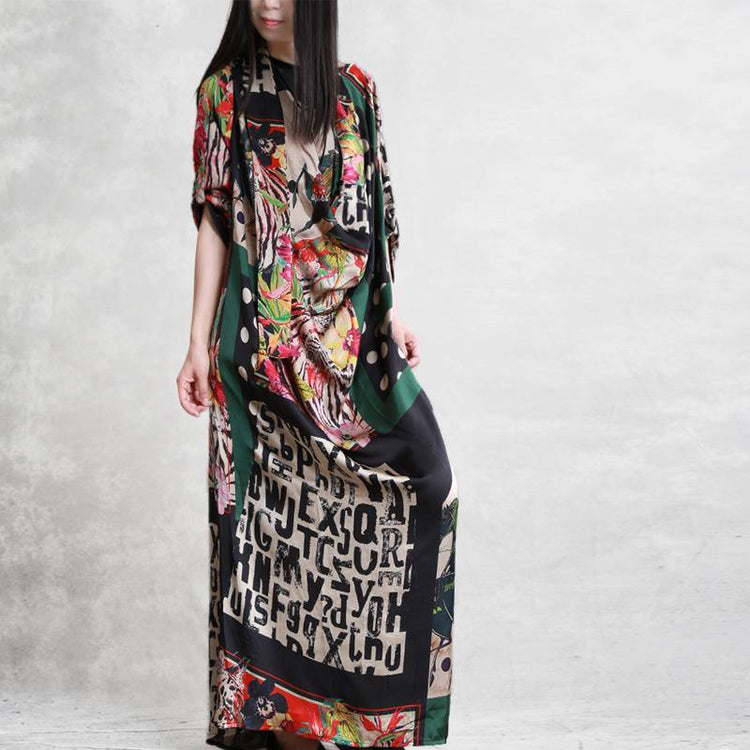 Women o neck pockets asymmetric silk For Women floral Plus Size Clothing Dresses Summer - Omychic