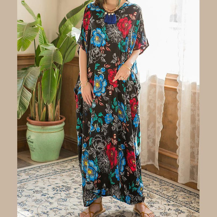 Women o neck pockets quilting clothes Runway floral Art Dress - Omychic