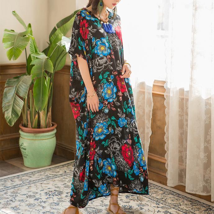 Women o neck pockets quilting clothes Runway floral Art Dress - Omychic