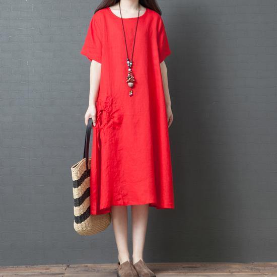 Women o neck short sleeve cotton quilting clothes Fashion Ideas red Vestidos De Lino Dresses summer - Omychic