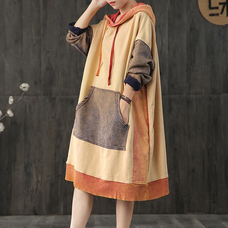 Women patchwork Cotton quilting dresses Photography light orange Dress fall - Omychic