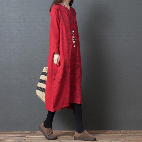 Women patchwork Cotton tunic pattern Korea Neckline red prints daily Dresses spring - Omychic