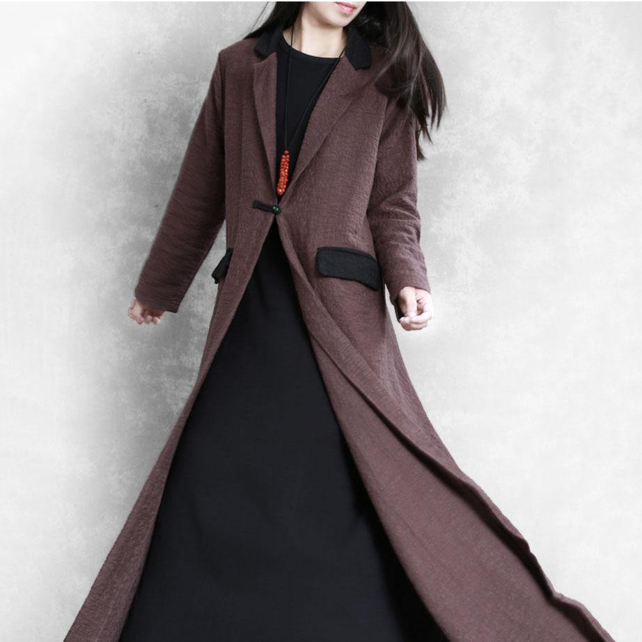 Women patchwork collar Fashion outfit chocolate baggy coat fall - Omychic