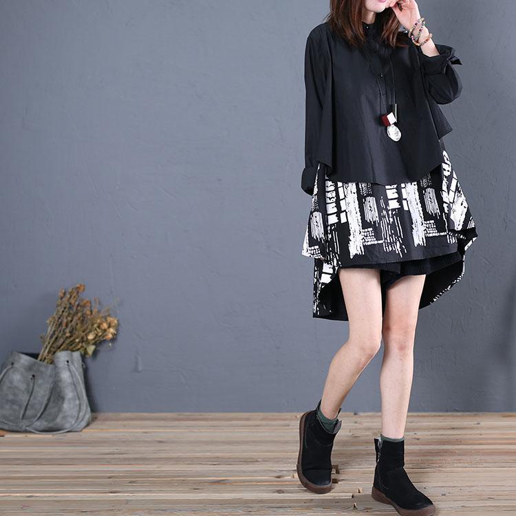 Women patchwork cotton clothes For Women Fabrics black long blouse fall - Omychic