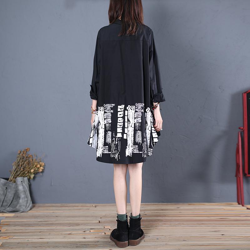 Women patchwork cotton clothes For Women Fabrics black long blouse fall - Omychic