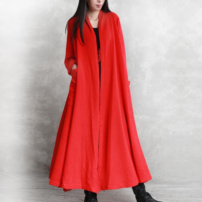 Women patchwork pockets top quality box coat red silhouette outwears fall - Omychic