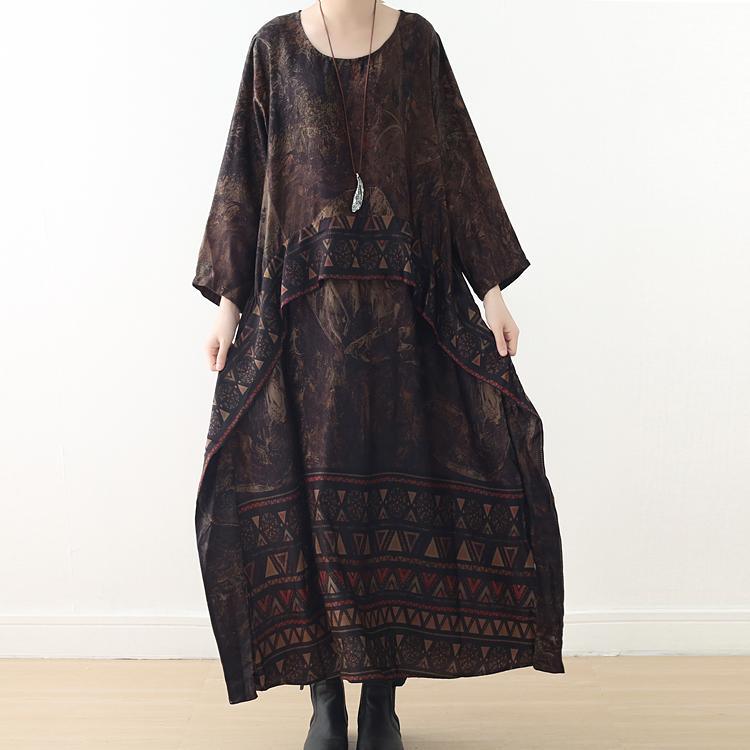 Women patchwork silk clothes design green prints Plus Size Dresses fall - Omychic