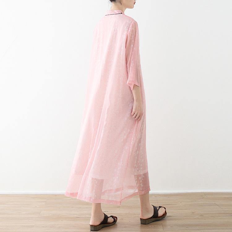 Women pink chiffon outfit Vintage Online Shopping Vestidos De Lino Summer Stand Dresses - Omychic