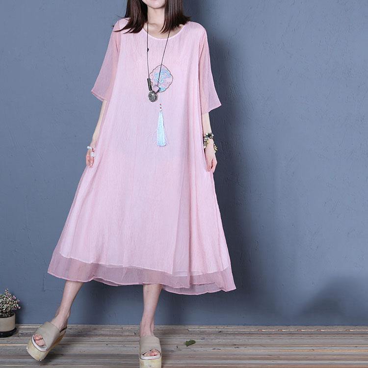 Women pink organza kaftans plus size Runway o neck false two pieces Maxi Summer Dresses - Omychic