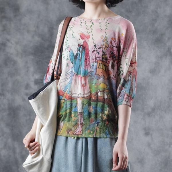 Women quilting dresses Vintage Summer Loose Printed Hollow Out Knit Blouse - Omychic