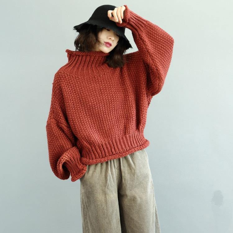 Women red Sweater fall tunic knitwear high neck - Omychic