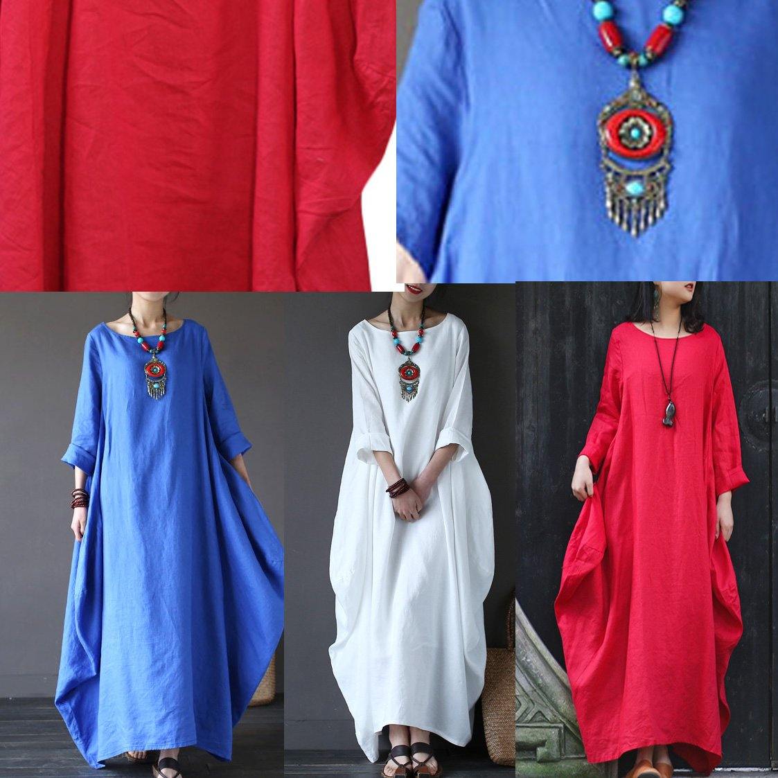Women red cotton clothes Boho design o neck asymmetric Traveling Summer Dress - Omychic
