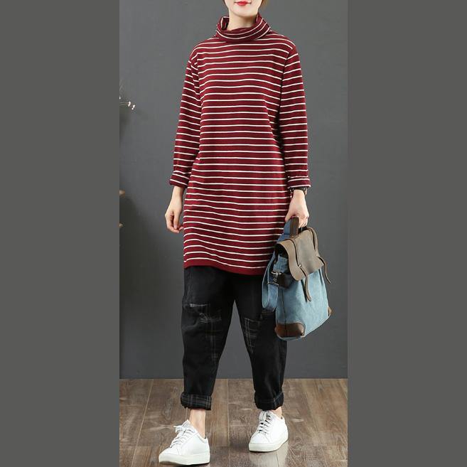 Women red striped sweater tops high neck plus size wild knitwear - Omychic