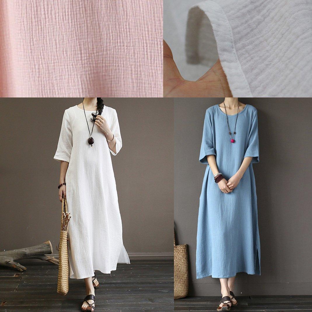 Women side open cotton summer clothes For Women Inspiration pink o neck Dresses - Omychic