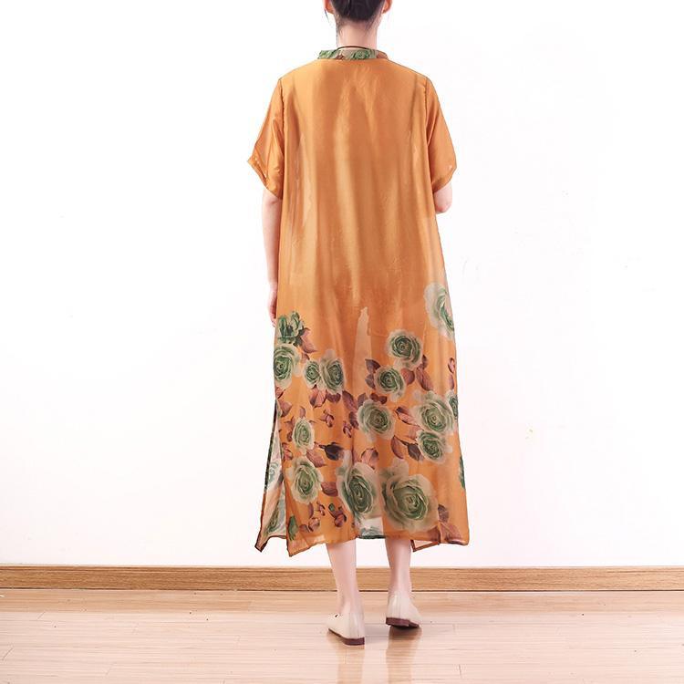 Women side open two pieces chiffon clothes Omychic Christmas Gifts orange print Kaftan Dress - Omychic