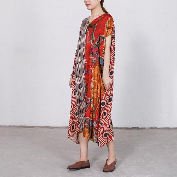 Women silk dresses Korea Printed Spliced Silky Comfortable Loose Dress - Omychic