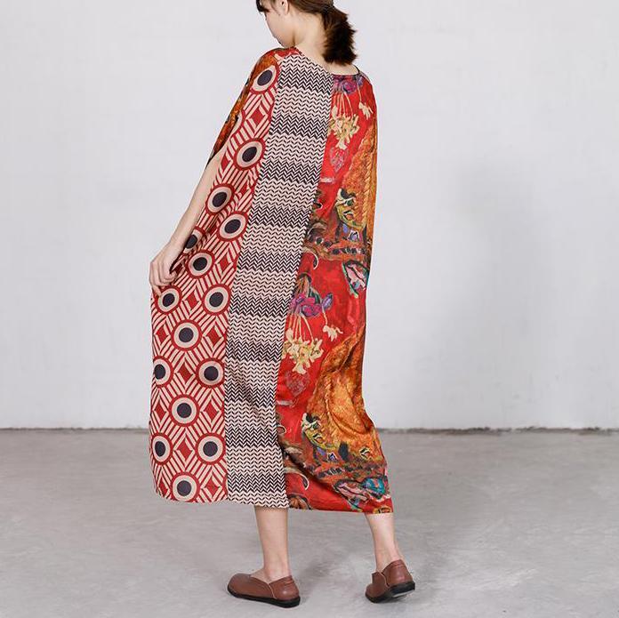 Women silk dresses Korea Printed Spliced Silky Comfortable Loose Dress - Omychic