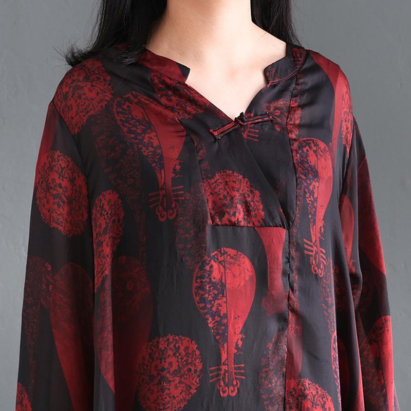 Women silk tunics for women Stitches Retro Women Spring Loose Print Dress(with vest) - Omychic