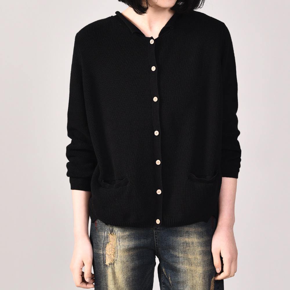 Women single-one knitted t shirt plus size black knitted blouse v neck - Omychic