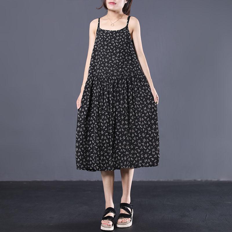 Women sleeveless cotton Tunics Work Outfits black floral Plus Size Dress summer - Omychic
