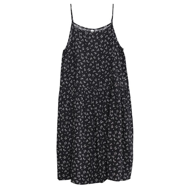 Women sleeveless cotton Tunics Work Outfits black floral Plus Size Dress summer - Omychic