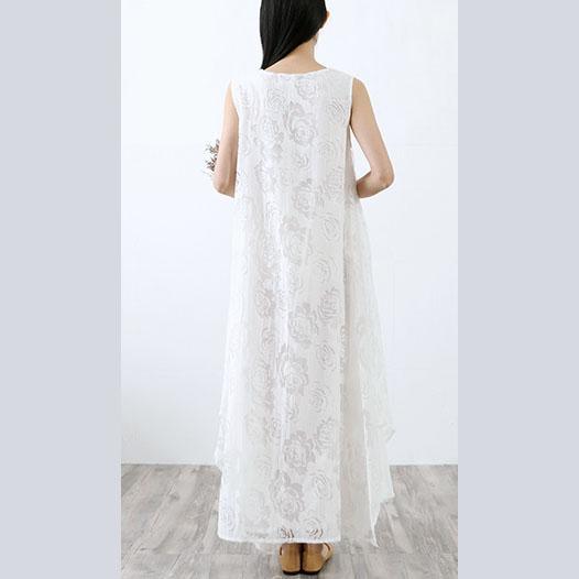 Women Sleeveless Cotton Clothes Women Outfits White V Neck Loose Dresses Summer - Omychic