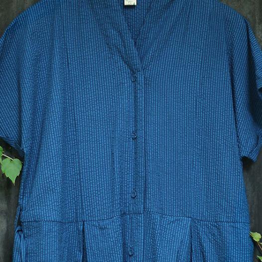 Women stand collar Button Down cotton quilting dresses Drops Design Inspiration blue Vestidos De Lino Dresses Summer - Omychic