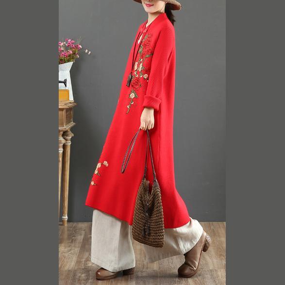 Women stand collar Sweater embroidery dresses DIY red winter Ugly sweater dresses - Omychic