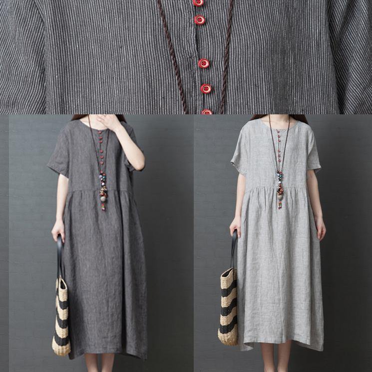 Women striped cotton dresses Tunic Tops dark gray Traveling Dresses summer - Omychic