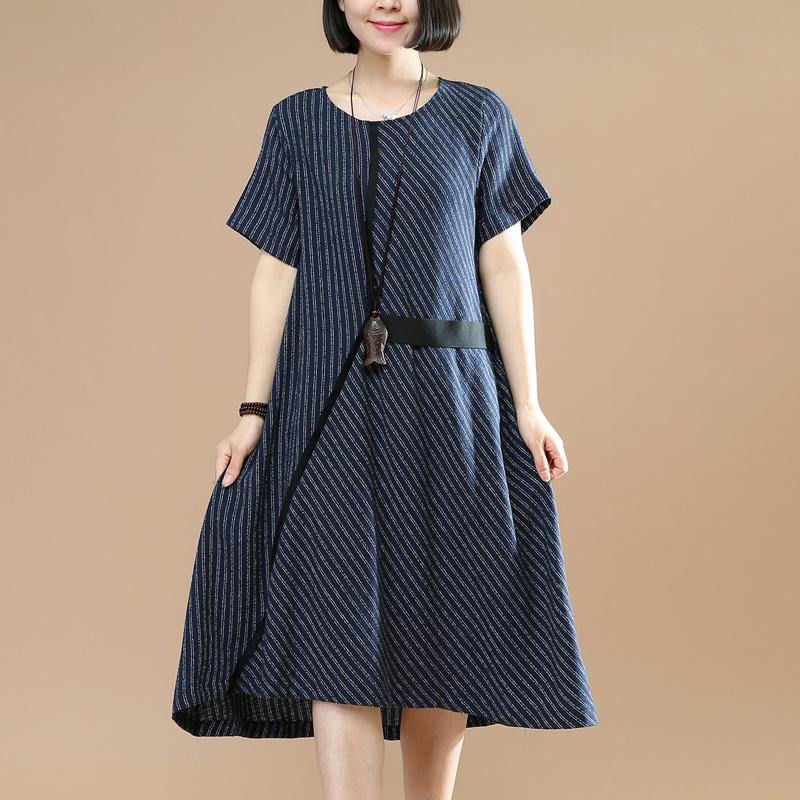 Women striped o neck Cotton clothes For Women Photography navy  Dresses summer - Omychic