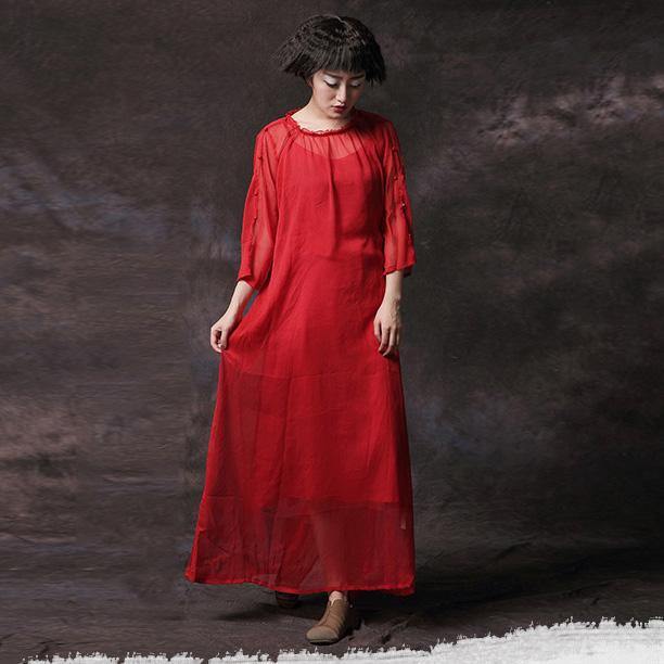Women tie waist cotton clothes For Women Inspiration red o neck Dress summer - Omychic