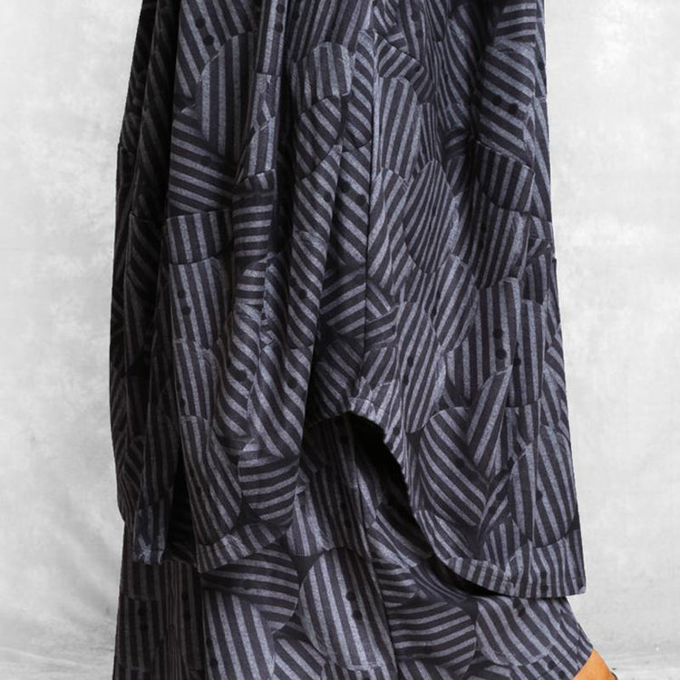 Women two pieces Plus Size tunics for women gray striped Art outwear and wide leg pants fall - Omychic