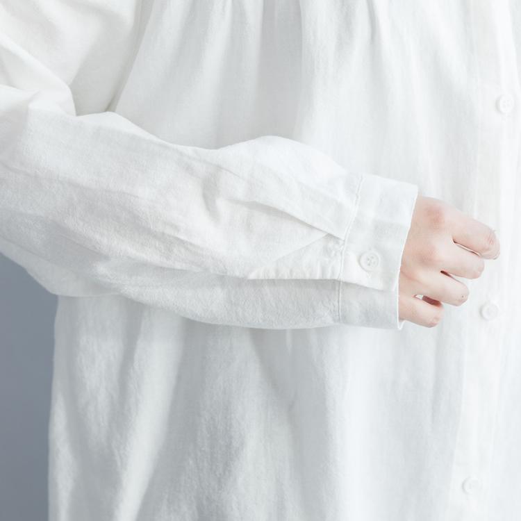 Women white Cotton Shirts Metropolitan Museum Sewing lapel Button Down oversized spring Dress - Omychic