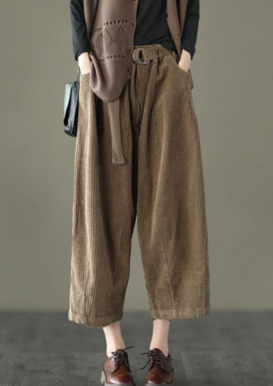 Casual Pocket Corduroy DIY Pants Plus size - Omychic