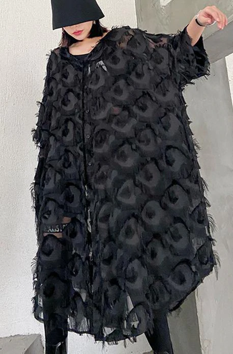 Women Black Feather Big Size Dress New V-Spring Summer