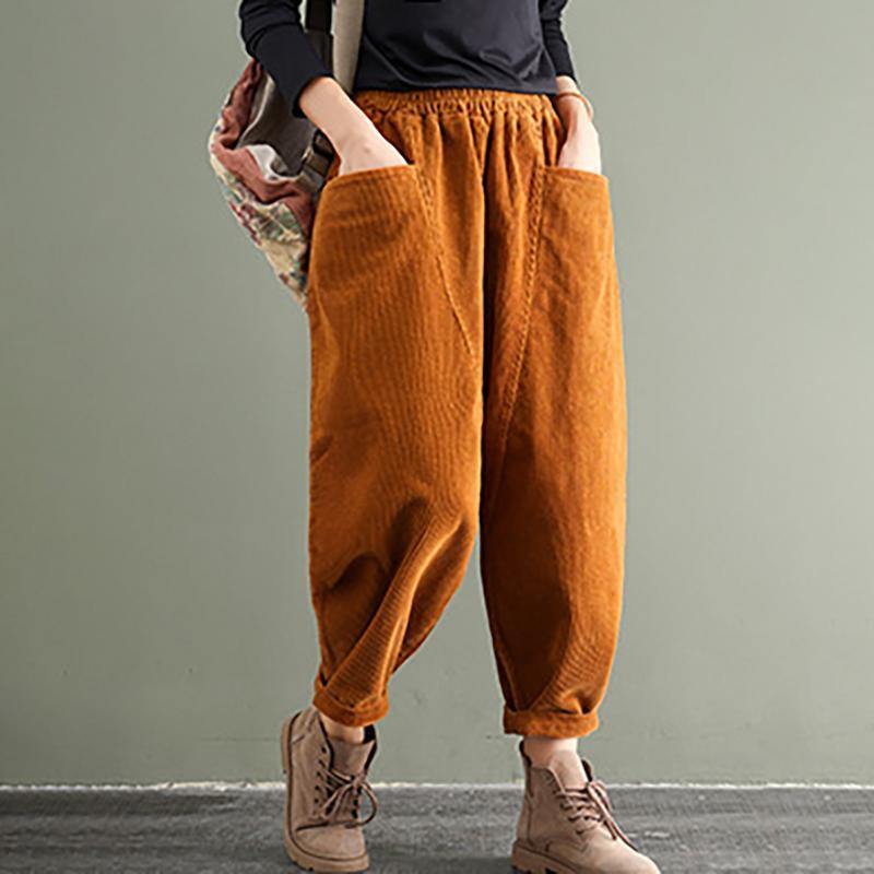 Oversize Corduroy Cotton Pants Elastic Waist - Omychic