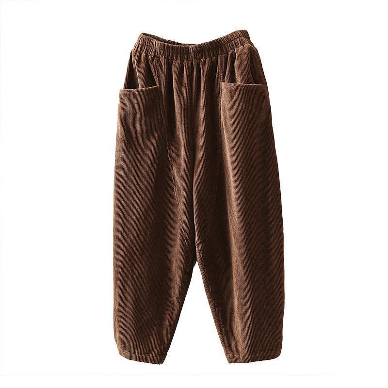 Oversize Corduroy Cotton Pants Elastic Waist - Omychic