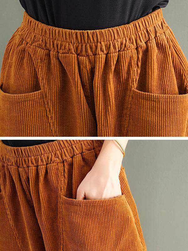 Oversize Corduroy Cotton Pants Elastic Waist - Omychic