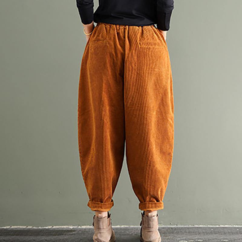 Oversize Corduroy Cotton Pants Elastic Waist - Omychic