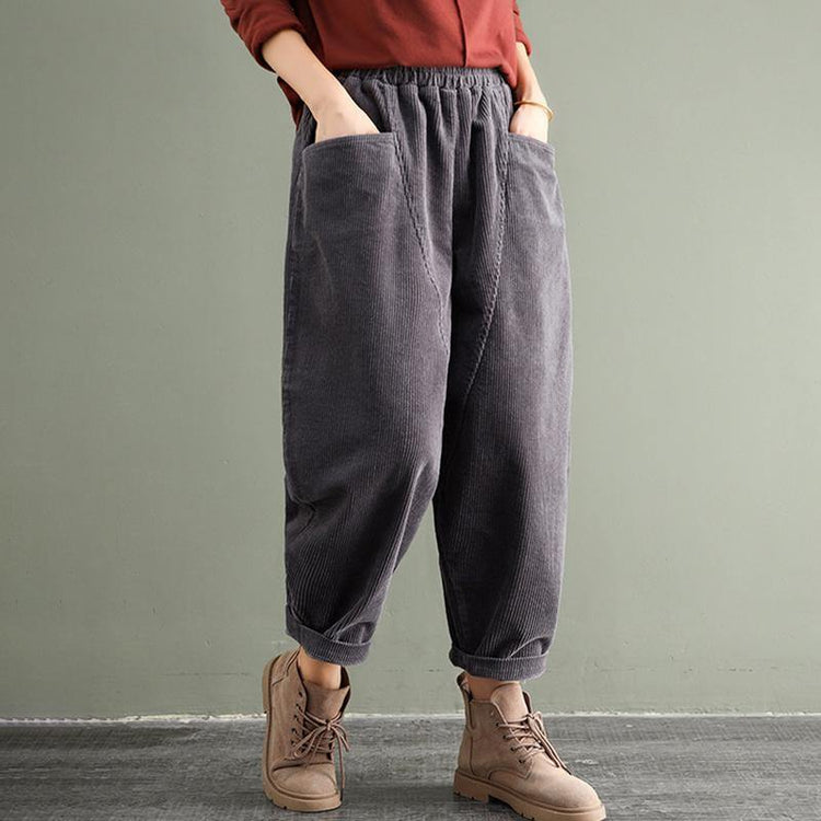 Oversize Corduroy Cotton Pants Elastic Waist - Omychic