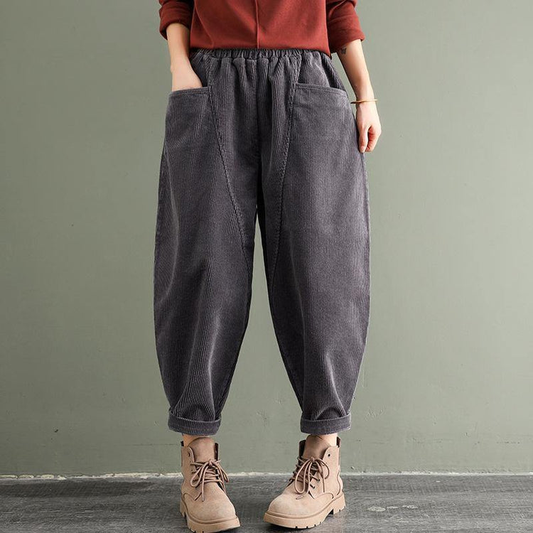 Oversize Corduroy Cotton Pants Elastic Waist - Omychic