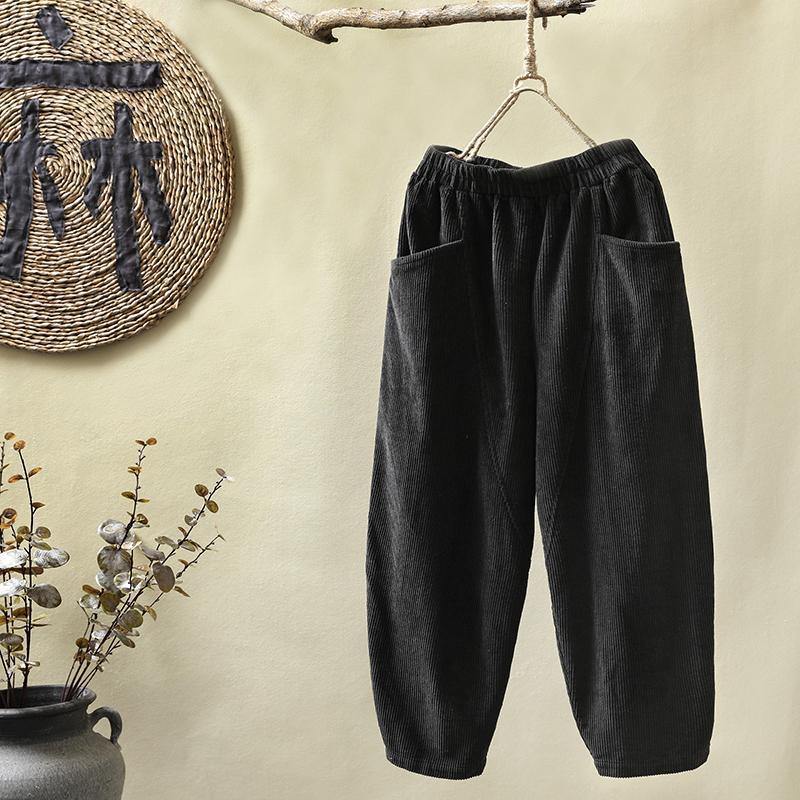 Oversize Corduroy Cotton Pants Elastic Waist - Omychic