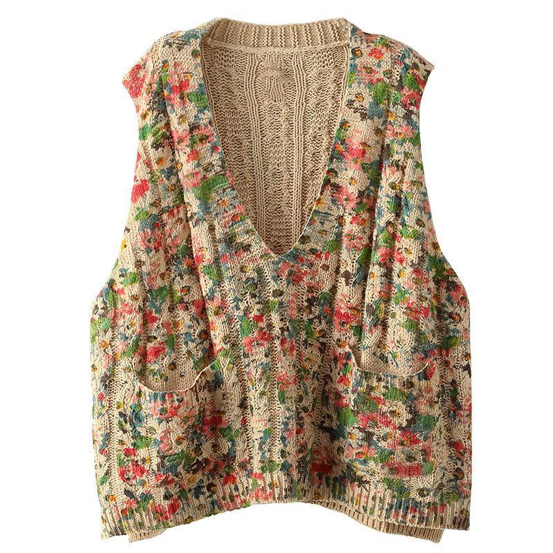 Unique Floral Print Knit Sleeveless Blouse Top - Omychic