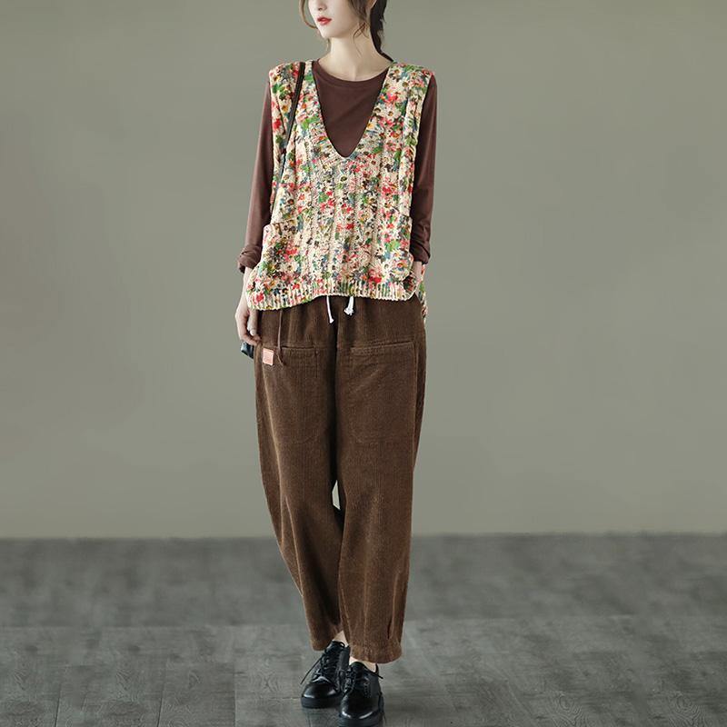 Unique Floral Print Knit Sleeveless Blouse Top - Omychic