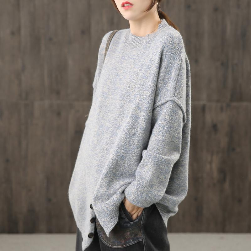 Women Knit Top Button Split Hem Sweater - Omychic